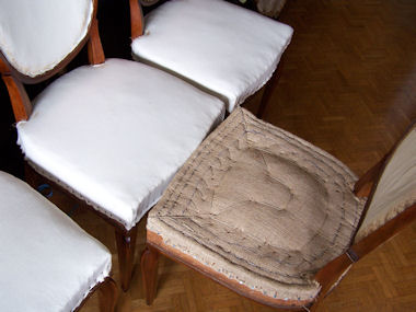 restauration tapissier chaise calicot