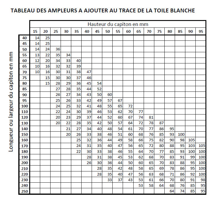 tableau des ampleurs toile blanche capiton tapissier